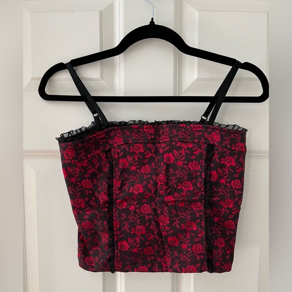 Vintage NWT Wet Seal cropped corset like lingerie/top red & black floral L